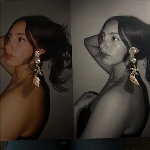 Gold Starfish and Shell Drop Earrings